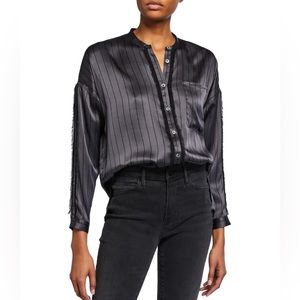 ATM Striped 100% Silk Button-Down Shirt w/ Fringe